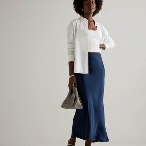 Navy Blue Quince 100% Washable Silk Skirt XS